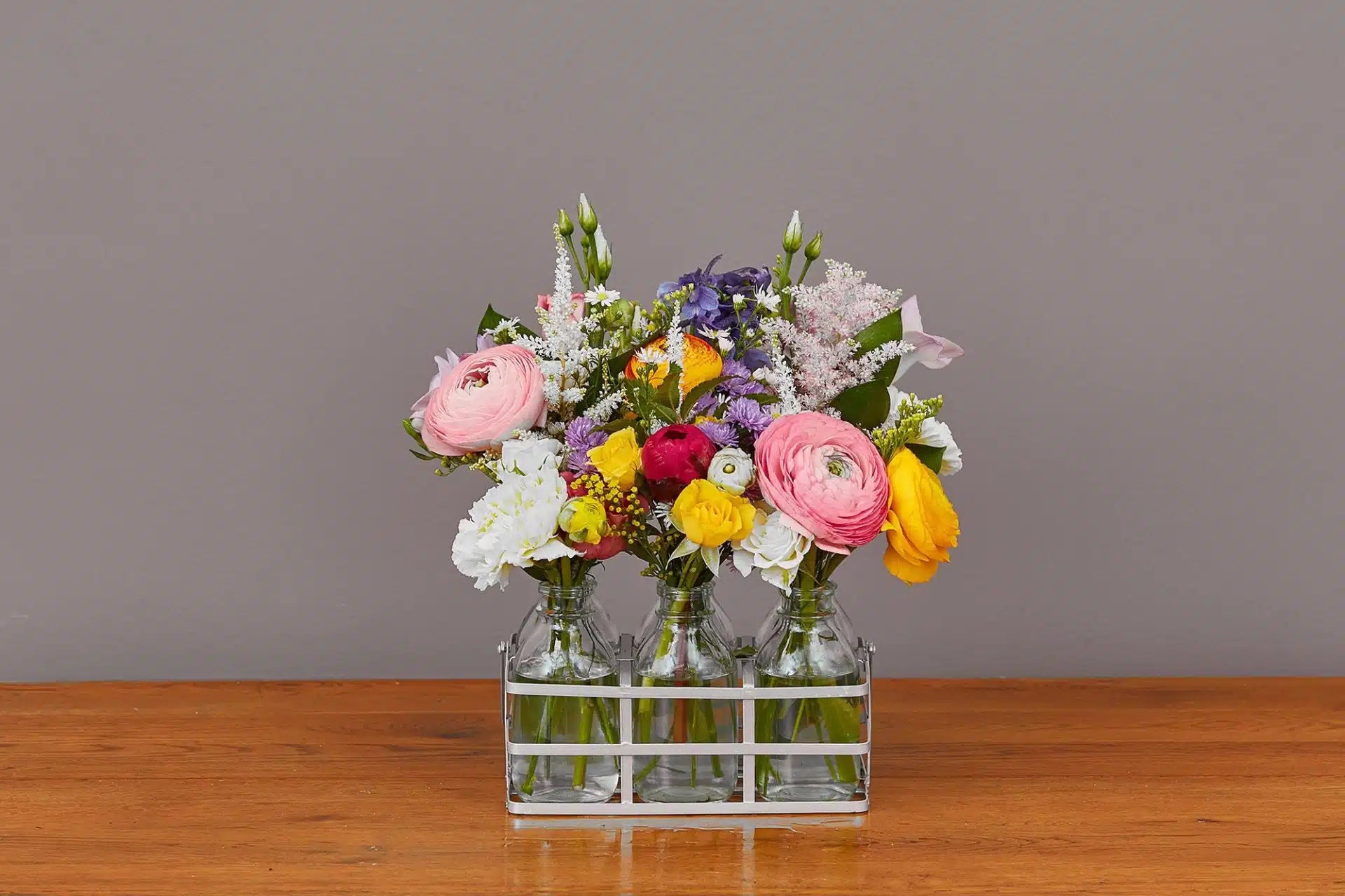 tray of lovely seasonal blooms