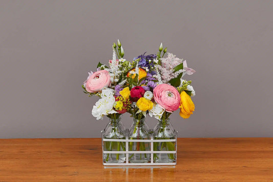 tray of lovely seasonal blooms