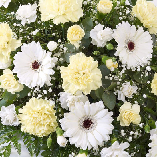 Carnation And Germini Teardrop Spray Yellow And White1