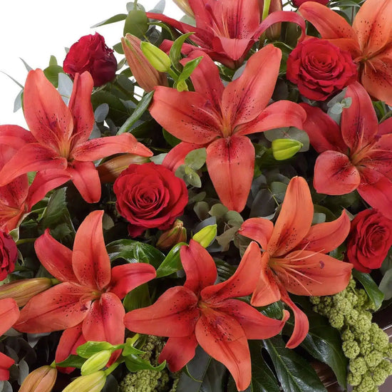Lily And Rose Casket Spray Red 1