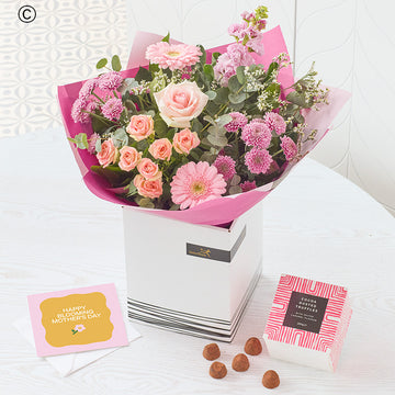 Pastel Mother's Day Bouquet With Chocolates and Card Free upgrade to larger Bouquet