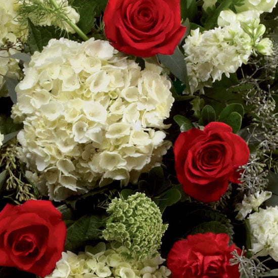 Mixed Casket Spray Red And Green 1