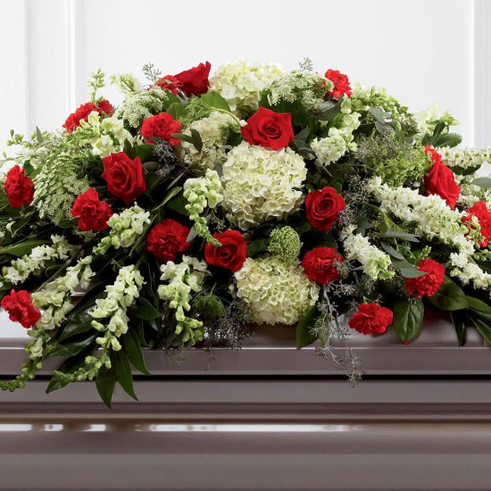 Mixed Casket Spray Red And Green