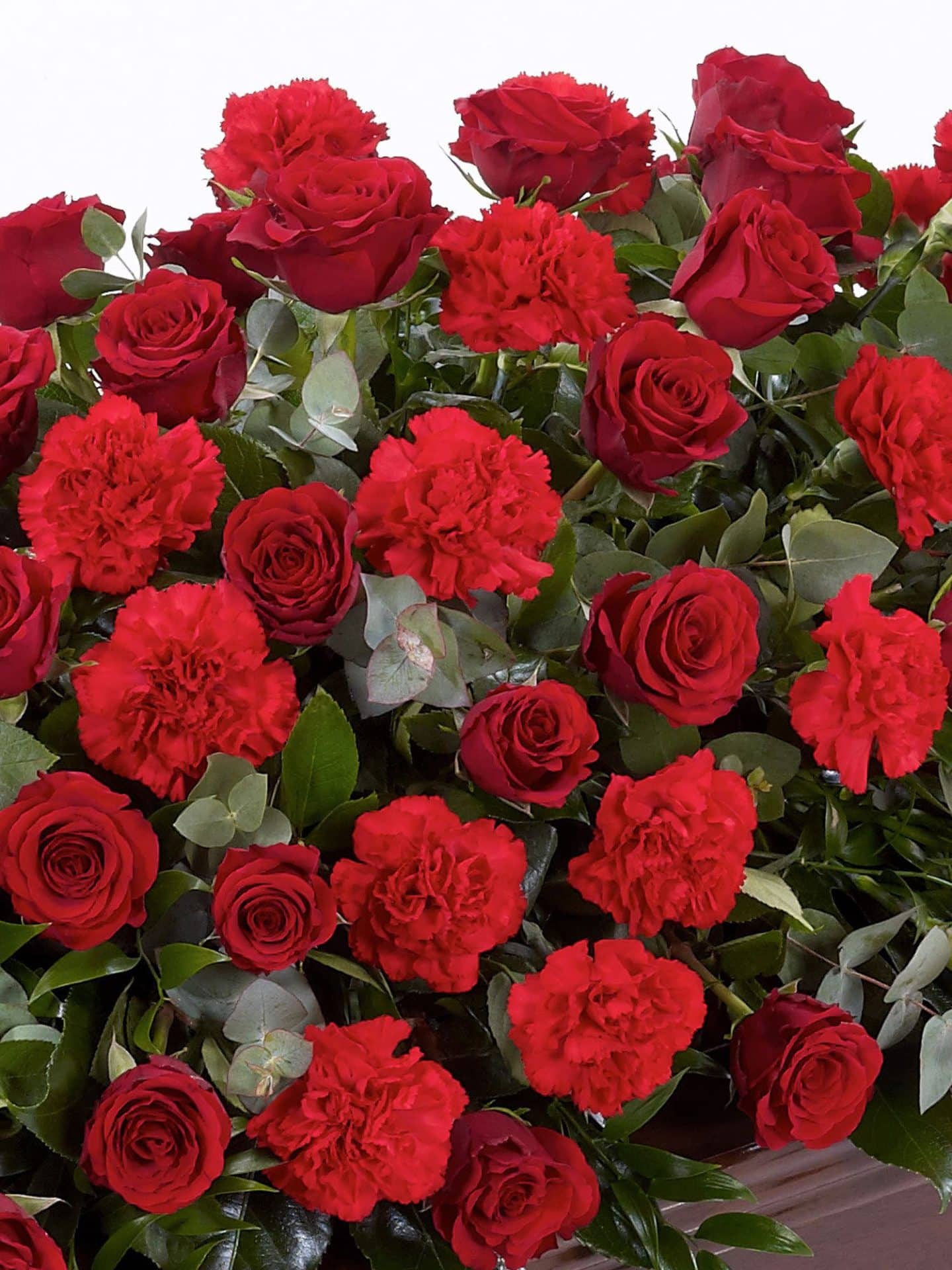 Rose And Carnation Casket Spray Red 1