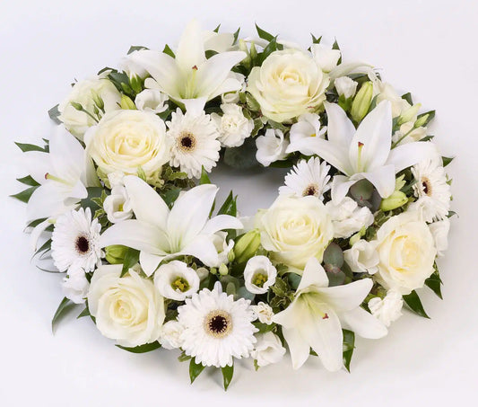 Rose and Lily Wreath White