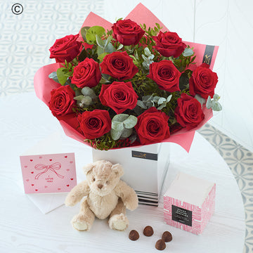Valentine's Day 12 Red Roses Gift Set
